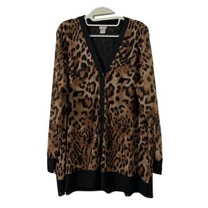 CHICO'S Mesh Stretch Leopard Button Up Cardigan Jacket Top Size 3 US XL